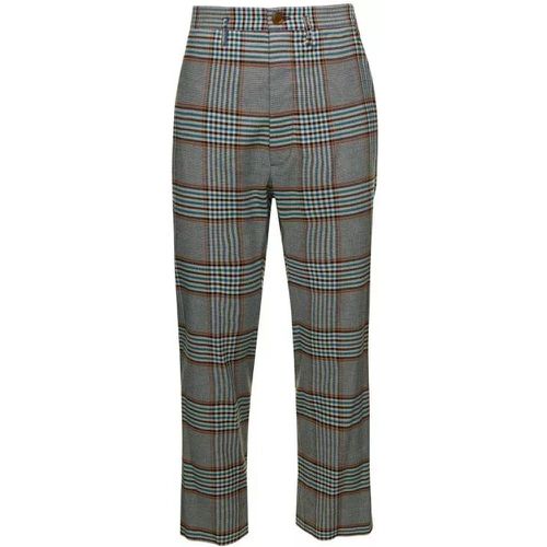 Grey High-Waisted Pants With Check Motif In Viscos - Größe 50 - blue - Vivienne Westwood - Modalova