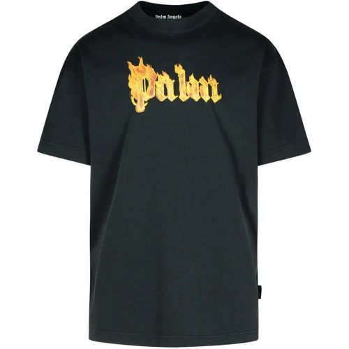 Burning Palm' Black Cotton Oversize T-Shirt - Größe L - Palm Angels - Modalova