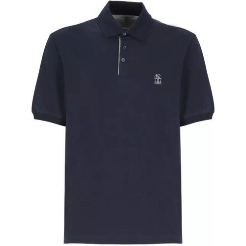 Cotton Polo Shirt With Logo - Größe L - blue - BRUNELLO CUCINELLI - Modalova