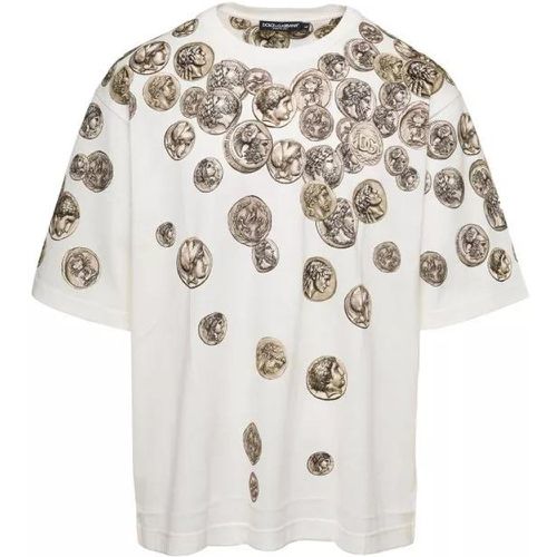 White Oversized T-Shirt With All-Over 'Monete' Pri - Größe L - white - Dolce&Gabbana - Modalova