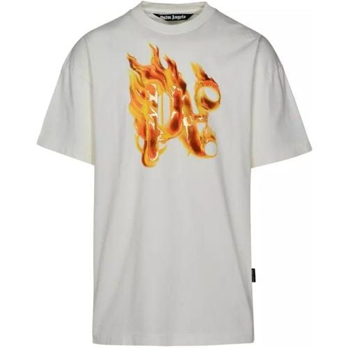 Burning Monogram White Cotton T-Shirt - Größe L - Palm Angels - Modalova