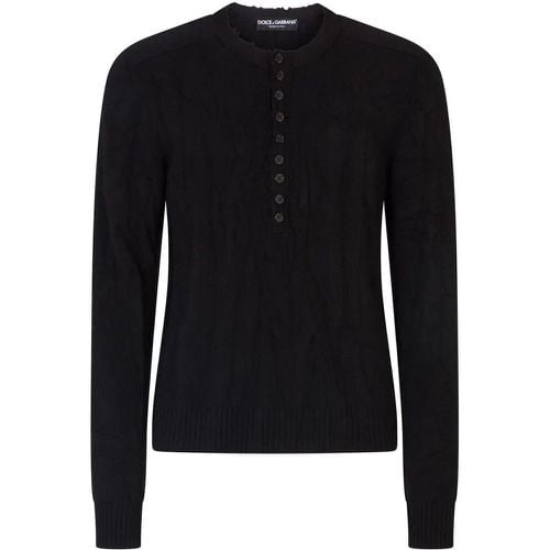 Black Wool-Blend Half-Button Cable-Knit Jumper - Größe 50 - Dolce&Gabbana - Modalova