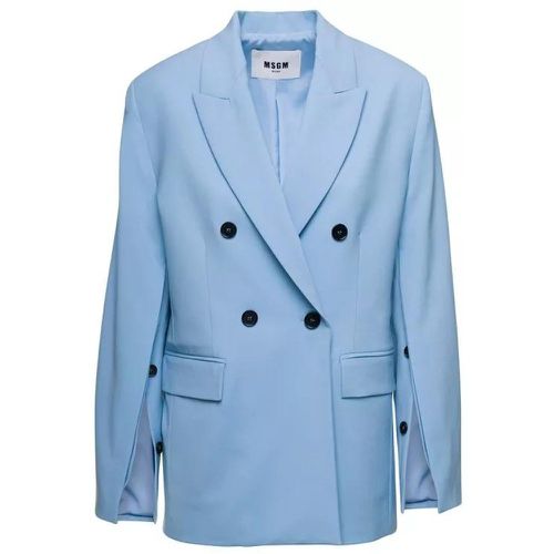 Light Blue Double-Breasted Jacket With Buttoned Sl - Größe 38 - blue - MSGM - Modalova
