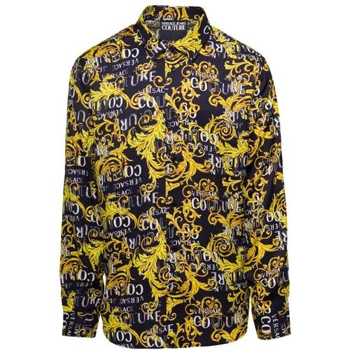 Black And Gold Shirt With Baroque And Logo Print A - Größe 48 - black - Versace Jeans Couture - Modalova