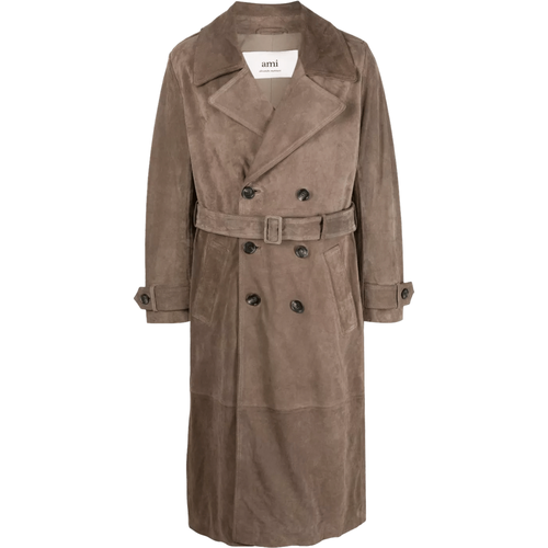 Zweireihiger Mantel aus Leder - Größe S - taupe - AMI Paris - Modalova