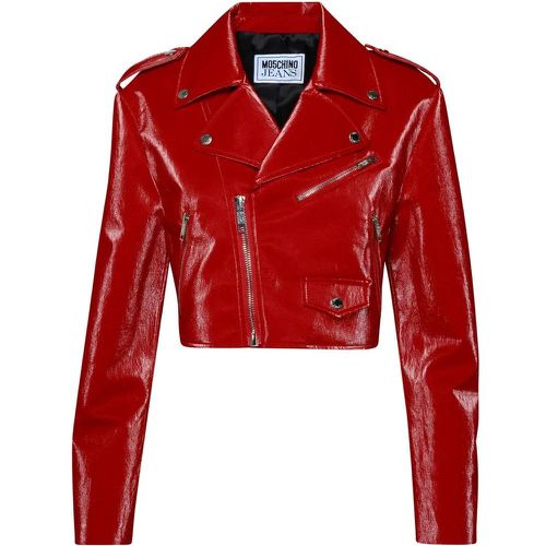 Red Cotton Blend Biker Jacket - Größe 40 - Moschino - Modalova