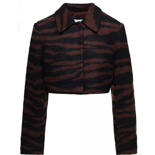 Brown Cropped Jacket With Zebra Motif In Wool - Größe 36 - brown - Ganni - Modalova