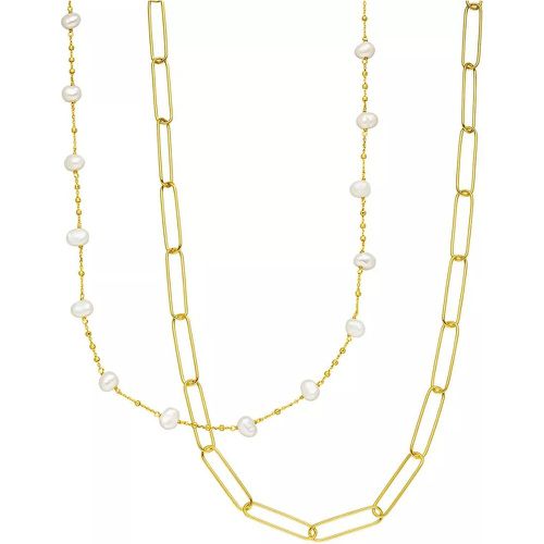 Halskette - Necklace Set Big Square/Pearl, gold plate - Gr. unisize - in Silber - für Damen - Leaf - Modalova