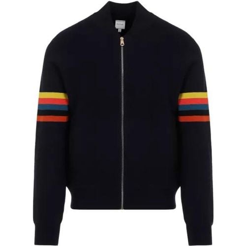 Knitted Dark Navy Wool Bomber Jacket - Größe L - Paul Smith - Modalova