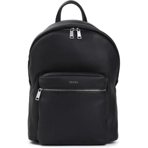 Rucksäcke - Black Grained Leather Backpack - Gr. unisize - in - für Damen - Zegna - Modalova