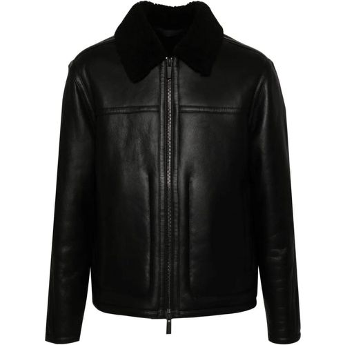 Black Leather Shearling Jacket - Größe L - Calvin Klein - Modalova