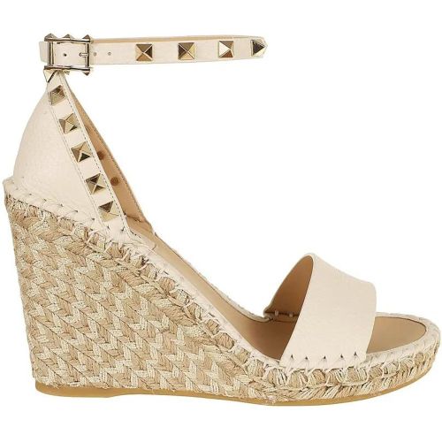 Sandalen - Ivory Rockstud Double Wedge Moose-Print Calfskin - Gr. 41 (EU) - in - für Damen - Valentino Garavani - Modalova