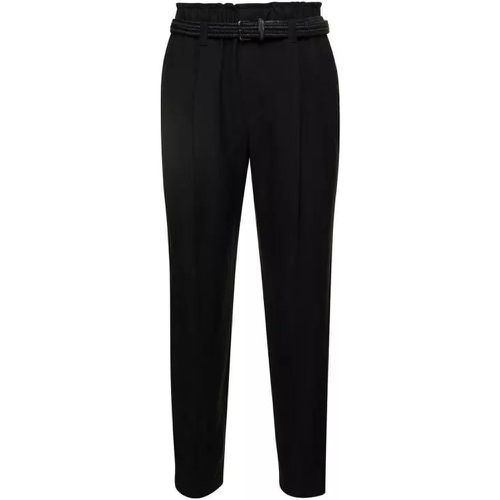 Black Cropped Pull-Up Pants With Belt In Rayon Ble - Größe 44 - black - BRUNELLO CUCINELLI - Modalova
