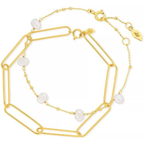 Armband - Bracelet Set Big Square/Pearl, gold plate - Gr. M - in Silber - für Damen - Leaf - Modalova