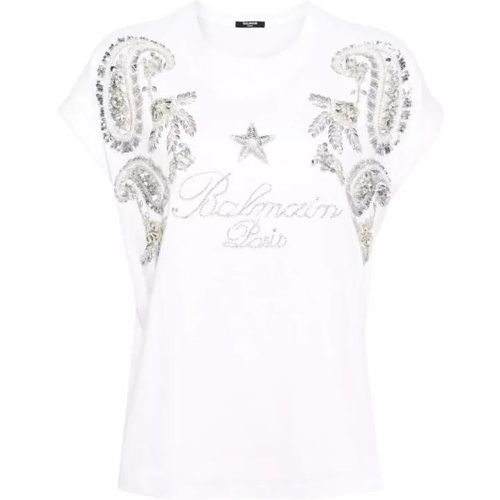 White Crystal-Embellished T-Shirt - Größe L - white - Balmain - Modalova