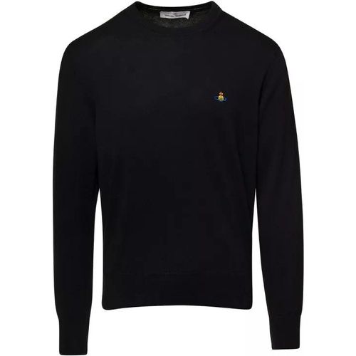 Black Crewneck Sweater With Embroidered Logo In Wo - Größe M - black - Vivienne Westwood - Modalova