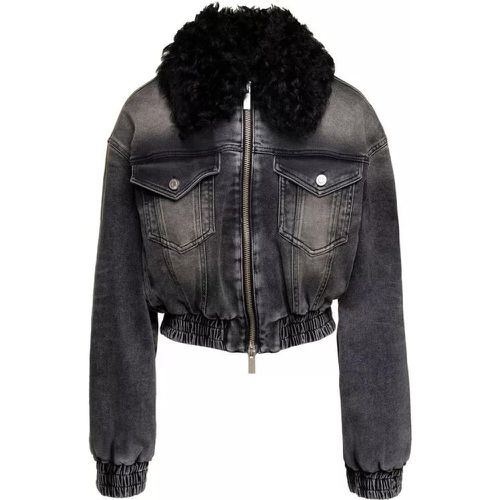 Black Jacket With Faux Fur Collar And Logo Embroid - Größe 42 - black - Blumarine - Modalova