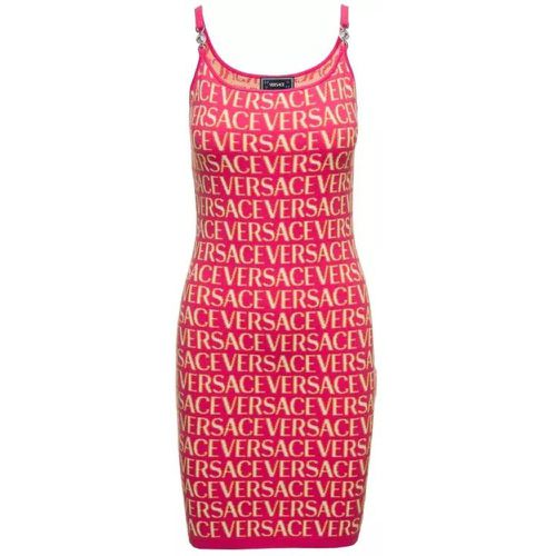Mini Fuchsia Dress With All-Over Logo Lettering Pr - Größe 40 - pink - Versace - Modalova
