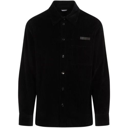 Midnight Blue Cotton Velvet Shirt Leather Pocket - Größe 48 - Bottega Veneta - Modalova