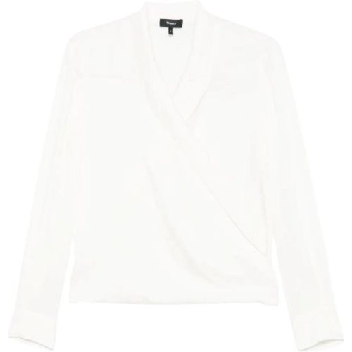 White Silk Shirt With Crossover Neckline - Größe S - Theory - Modalova