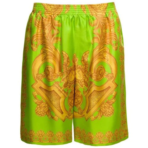 Green And Gold Shorts With All-Over Barrocco Print - Größe 48 - green - Versace - Modalova