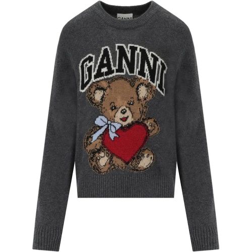 Bear Grey Crewneck Jumper - Größe L - Ganni - Modalova