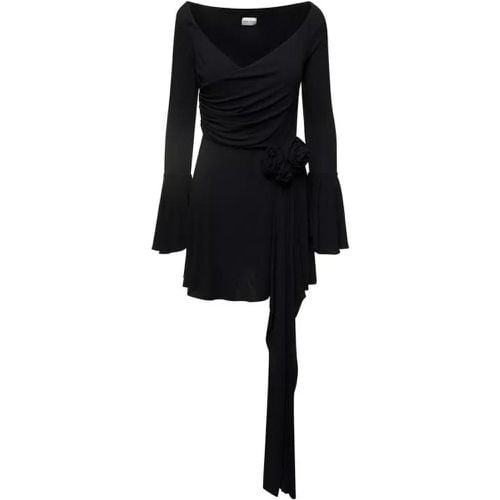 Black Fluted Mini Dress With Rose-Appliquè In Visc - Größe 36 - black - Magda Butrym - Modalova