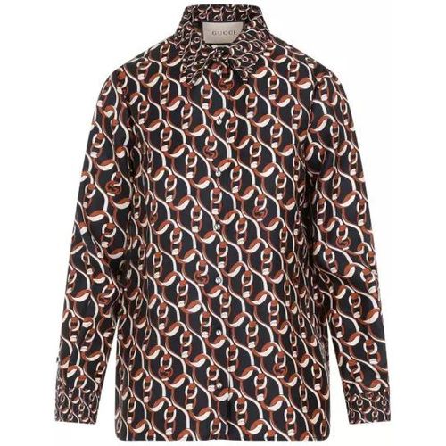 Printed Black Silk Shirt - Größe 38 - Gucci - Modalova