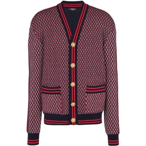 Monogram-Print Checked Wool Cardigan - Größe M - Balmain - Modalova