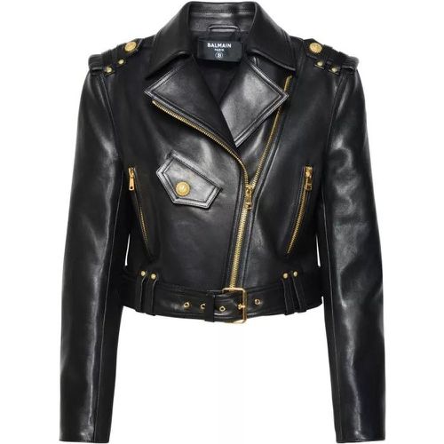 Leather Jacket - Größe 38 - black - Balmain - Modalova