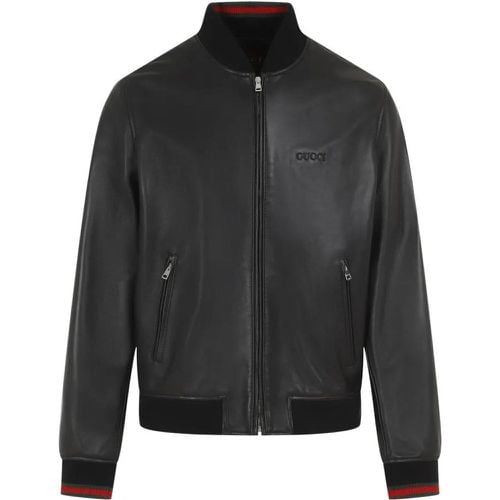 Black Lamb Leather Bomber Jacket - Größe 52 - Gucci - Modalova