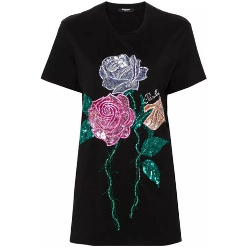 Black Rose-Appliqué T-Shirt - Größe M - black - Balmain - Modalova