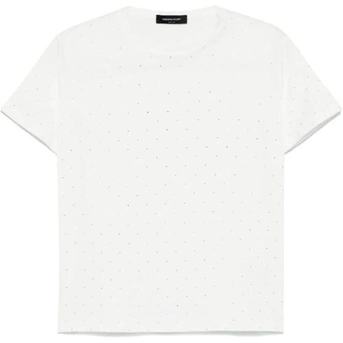 White Cotton T-Shirt With Rhinestone Embellishment - Größe 42 - Fabiana Filippi - Modalova