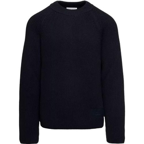 Dark Blue Crewneck Ribbed Sweater With Tonal Logo - Größe L - blue - AMI Paris - Modalova