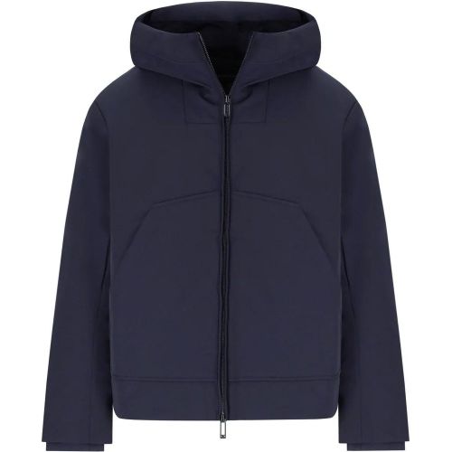 Blue Navy Hooded Down Jacket - Größe L - Emporio Armani - Modalova