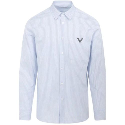 Regimental Light Blue And White Cotton Shirt - Größe 40 - Valentino - Modalova