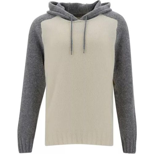 White And Grey Hooded Bi-Color Sweater In Wool Ble - Größe 50 - white - La Fileria - Modalova