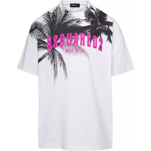 White Crewneck T-Shirt With Palms Logo Print In Co - Größe M - white - Dsquared2 - Modalova