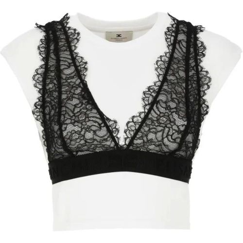 Cotton T-Shirt With Lace Bralette Overlay - Größe 40 - Elisabetta Franchi - Modalova