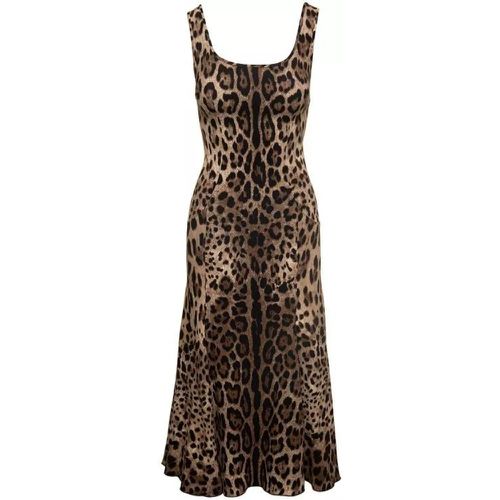 Mini Brown Dress With All-Over Leo Print In Stretc - Größe 44 - brown - Dolce&Gabbana - Modalova