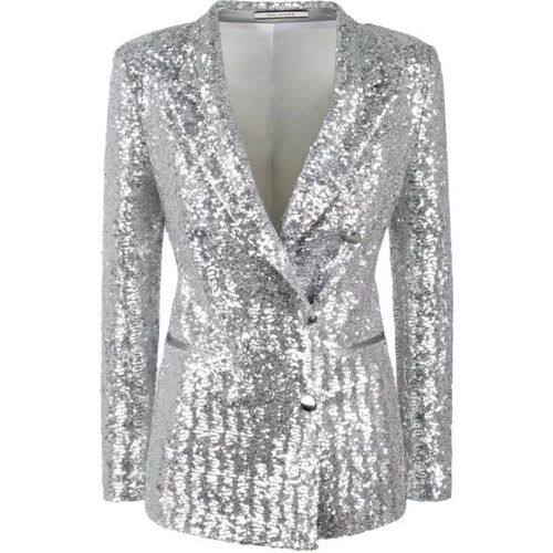 Sequins Double-Breasted Blazer - Größe 42 - silver - Tagliatore - Modalova