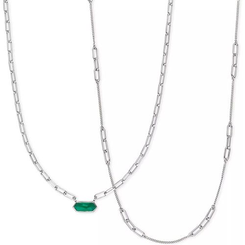 Halskette - Necklace Set Cube, Agate, silver rhodium pla - Gr. unisize - in Grün - für Damen - Leaf - Modalova