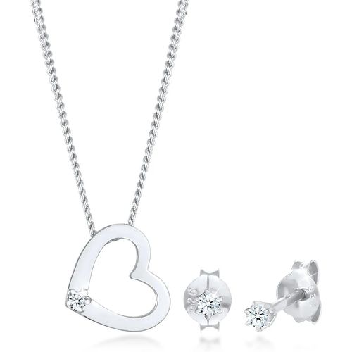 Halsketten - Schmuckset Kette Herz Diamant (0.075 ct.) Stecker - Gr. unisize - in Silber - für Damen - Elli - Modalova