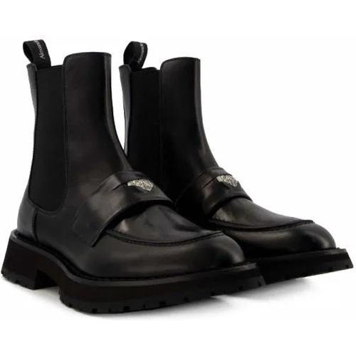 Boots & Stiefeletten - Worker Punk Ankle Boots - Black/White - Leather - Gr. 40 (EU) - in - für Damen - alexander mcqueen - Modalova