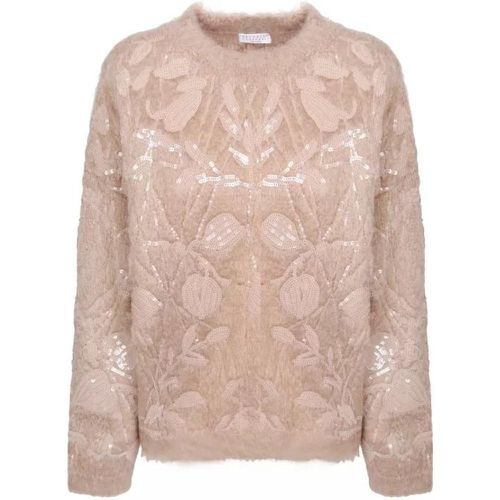 Sequin Embroidery Beige Sweater - Größe S - brown - BRUNELLO CUCINELLI - Modalova
