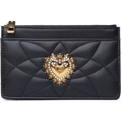 Portemonnaie - Medium 'Devotion' Card Holder In Black Lamb And Ca - Gr. unisize - in - für Damen - Dolce&Gabbana - Modalova