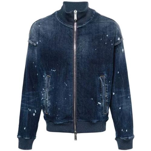 Navy Blue Logo-Print Denim Bomber - Größe 52 - blue - Dsquared2 - Modalova