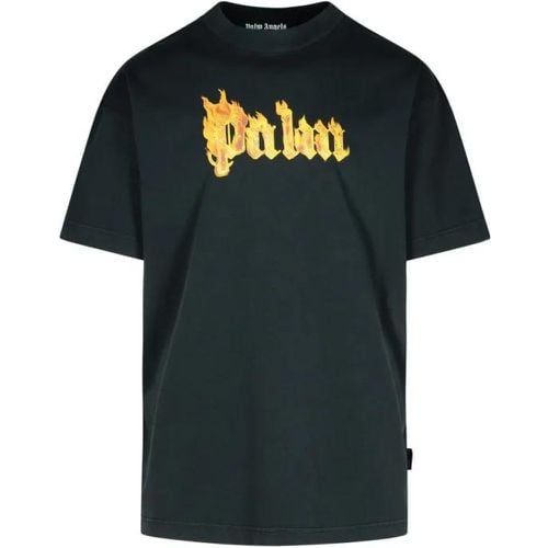 Burning Palm' Black Cotton Oversize T-Shirt - Größe L - Palm Angels - Modalova