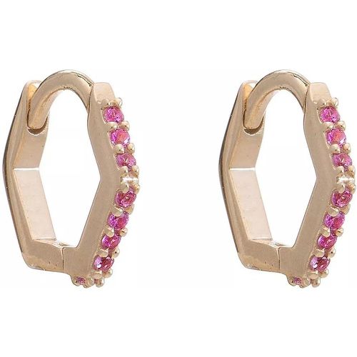 Ohrringe - 9K Solid Pink Sapphire Hexagon Huggie Hoop - Gr. unisize - in - für Damen - Rachel Jackson London - Modalova