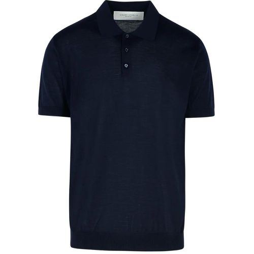 Navy Virgin Wool Polo Shirt - Größe L - Golden Goose - Modalova